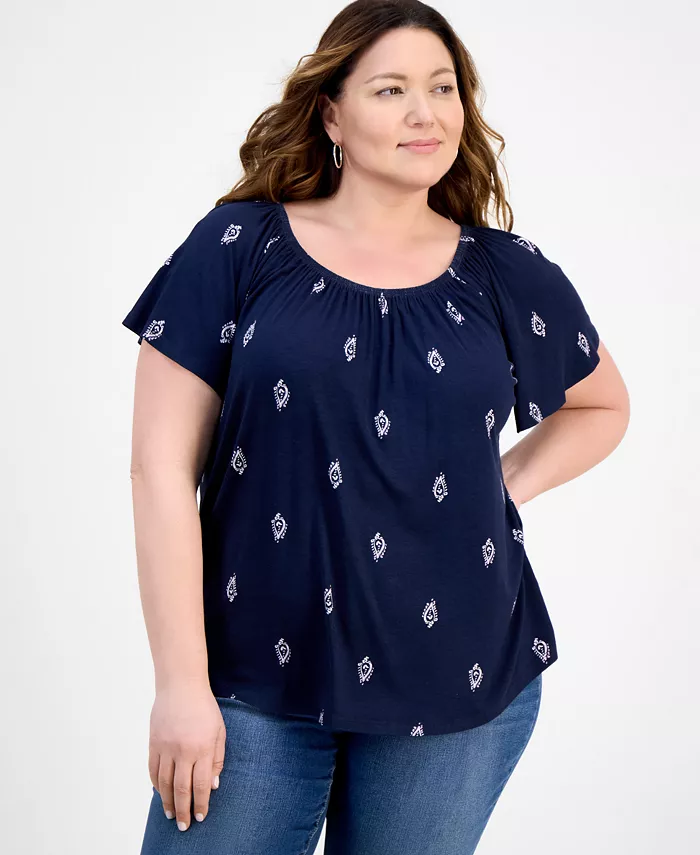 Топ с принтом и сборками на выреге-лодочка больших размеров Style & Co, синий
Топ с принтом и сборками на выреге-лодочка больших размеров Style & Co, синий