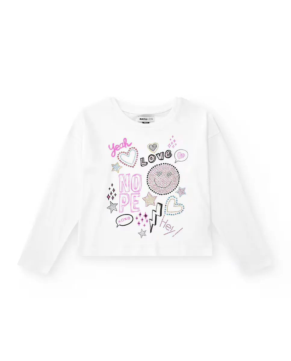 Футболка для девочки с длинными рукавами, украшенная графикой Tuc tuc, белый
Футболка для девочки с длинными рукавами, украшенная графикой Tuc tuc, белый