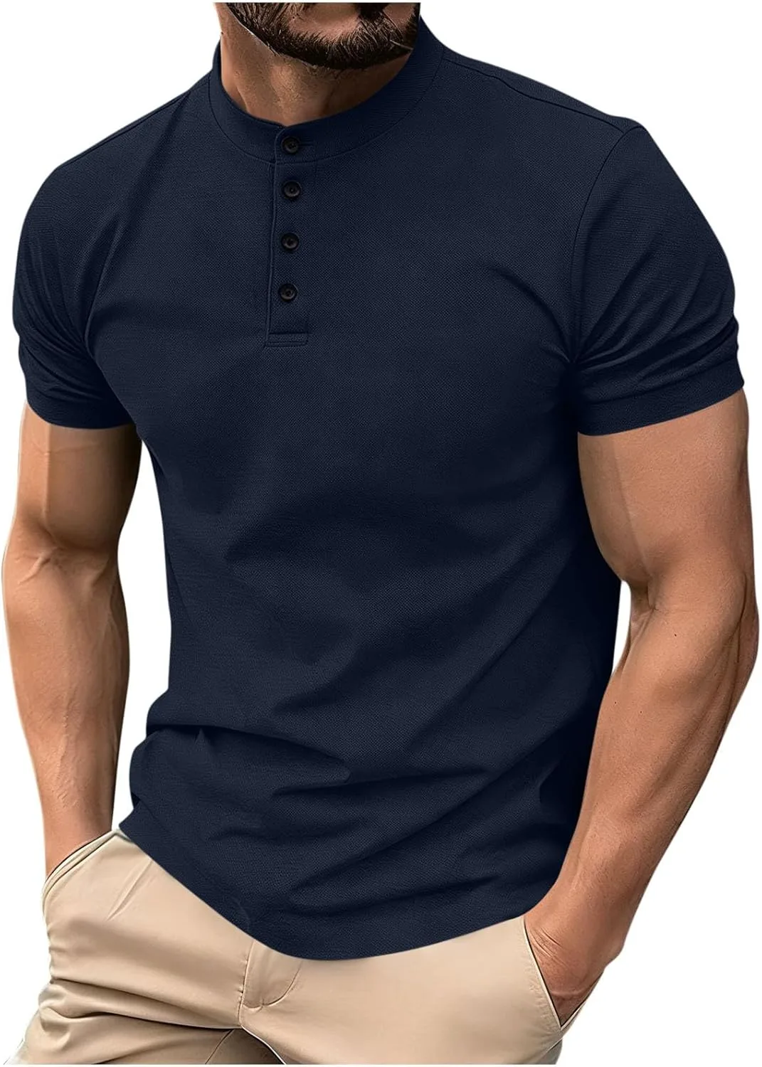 Мужская футболка Henley с коротким рукавом, дышащая, легкая
Мужская футболка Henley с коротким рукавом, дышащая, легкая