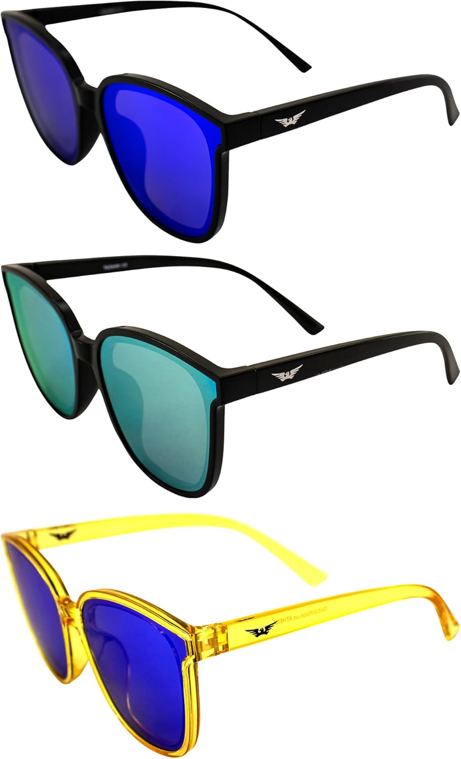 Солнцезащитные очки Global Vision Eyewear Athena Fashion для женщин, 3 пары: черная оправа с синими и желтыми зеркальными линзами, желтая оправа с синими зеркальными линзами, Black-blue/Black-yellow/Yellow-blue
Солнцезащитные очки Global Vision Eyewear Athena Fashion для женщин, 3 пары: черная оправа с синими и желтыми зеркальными линзами, желтая оправа с синими зеркальными линзами, Black-blue/Black-yellow/Yellow-blue