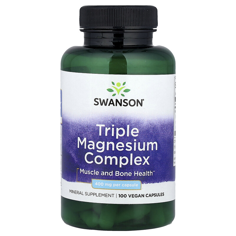 Swanson, Комплекс тройного магния, 400 мг, 100 капсул
Swanson, Комплекс тройного магния, 400 мг, 100 капсул