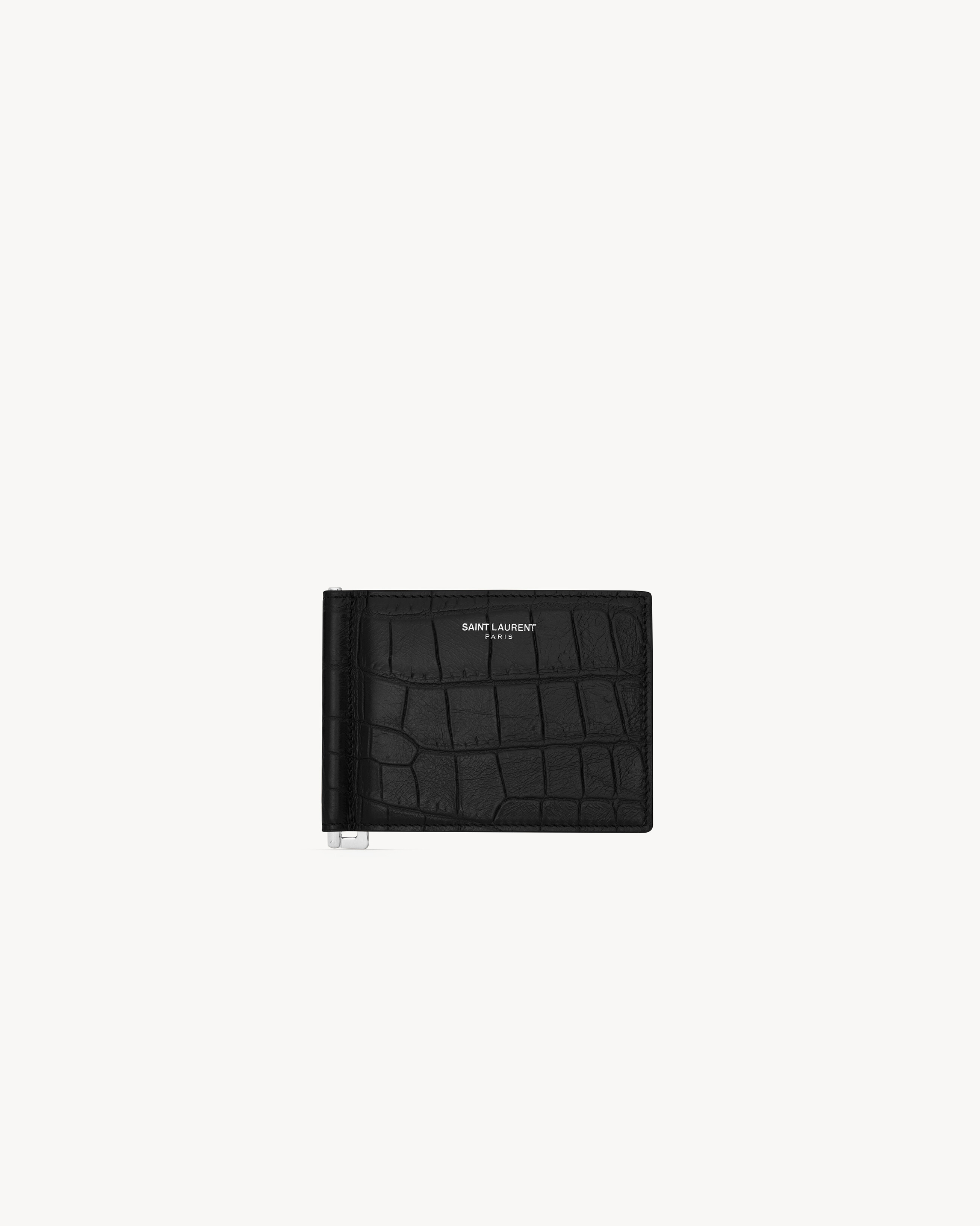 Кошелек для купюр Saint Laurent Paris из кожи с тиснением под крокодила, черный
Кошелек для купюр Saint Laurent Paris из кожи с тиснением под крокодила, черный