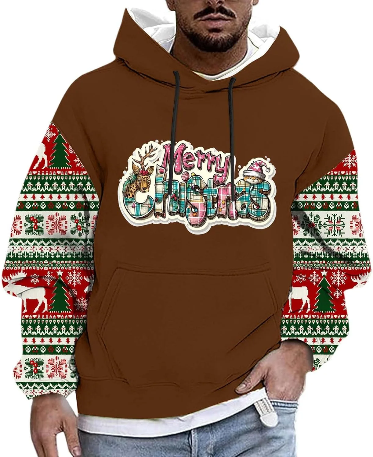 Мужской худи с принтом на рождественскую тематику, длинный рукав
Мужской худи с принтом на рождественскую тематику, длинный рукав