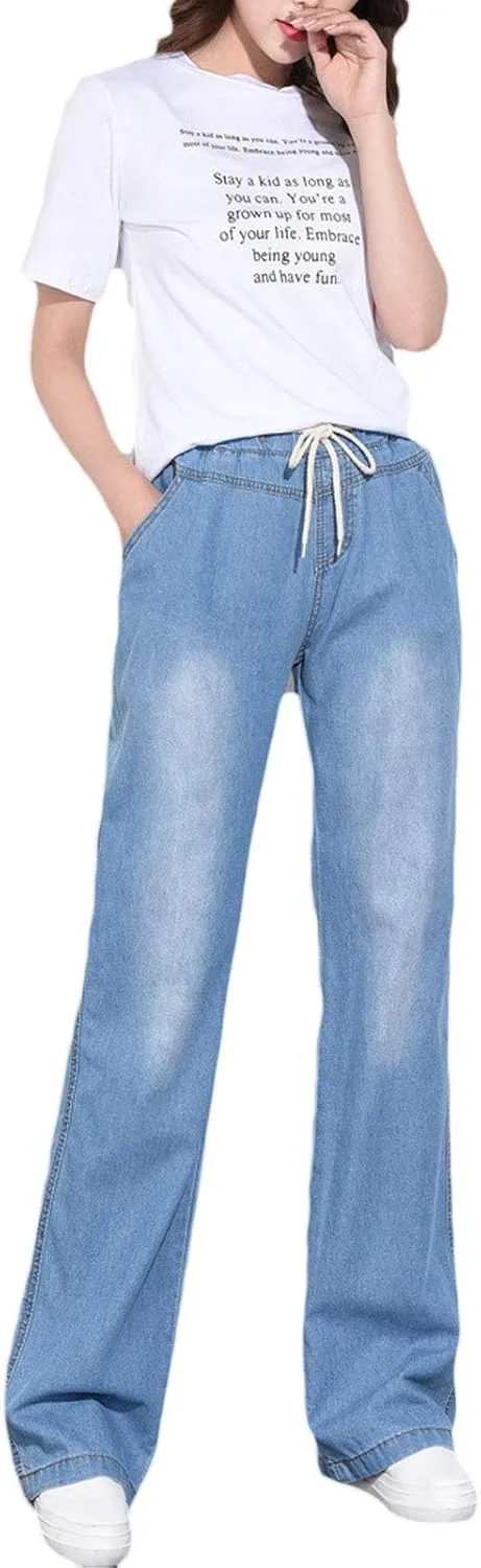 Flygo Women's Washed Elastic Waist Wide Leg Pants Denim
Flygo Women's Washed Elastic Waist Wide Leg Pants Denim