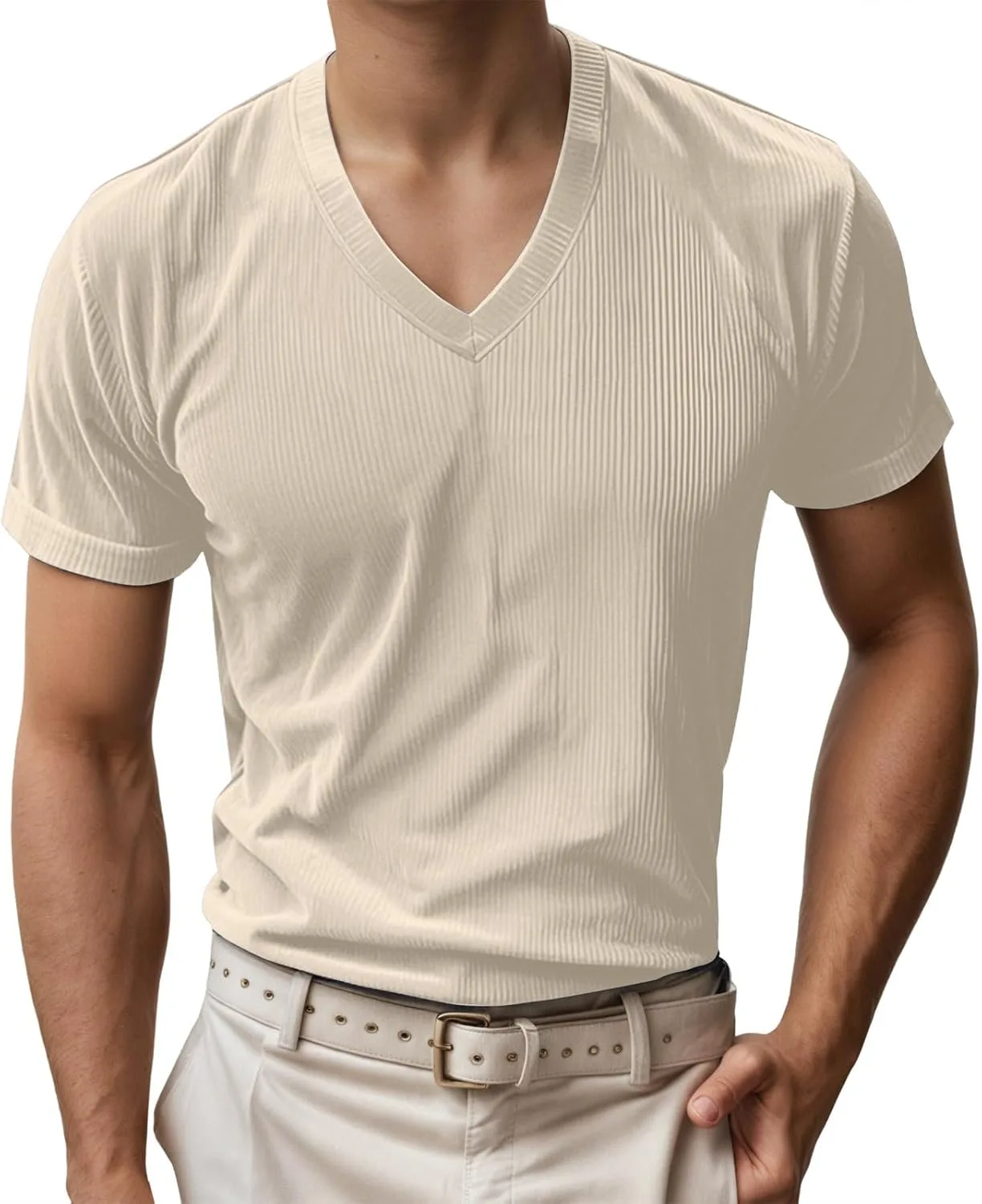 Мужская футболка с коротким рукавом и V-образным вырезом из вельвета
Мужская футболка с коротким рукавом и V-образным вырезом из вельвета