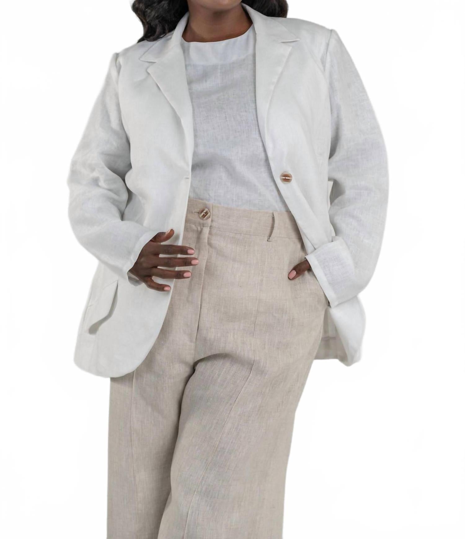 Белый льняной блейзер с длинным рукавом Adriana Contreras 
Белый льняной блейзер с длинным рукавом Adriana Contreras