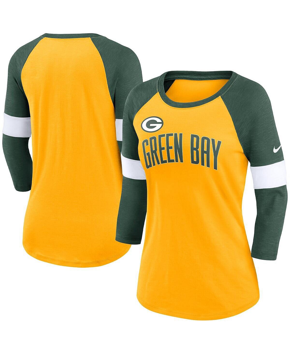 Женская футболка Green Bay Packers Heather Gold, Heather Green Football Pride реглан с рукавами 3/4 Nike
Женская футболка Green Bay Packers Heather Gold, Heather Green Football Pride реглан с рукавами 3/4 Nike