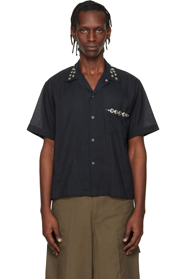 Рубашка с коротким рукавом из гладкого плетения с металлическим рисунком Toga Virilis, черный
Рубашка с коротким рукавом из гладкого плетения с металлическим рисунком Toga Virilis, черный