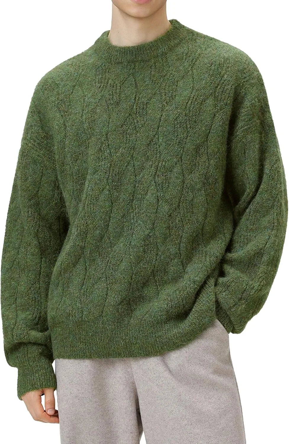 Мужской свитер оверсайз из мохера с косой вязкой
Мужской свитер оверсайз из мохера с косой вязкой