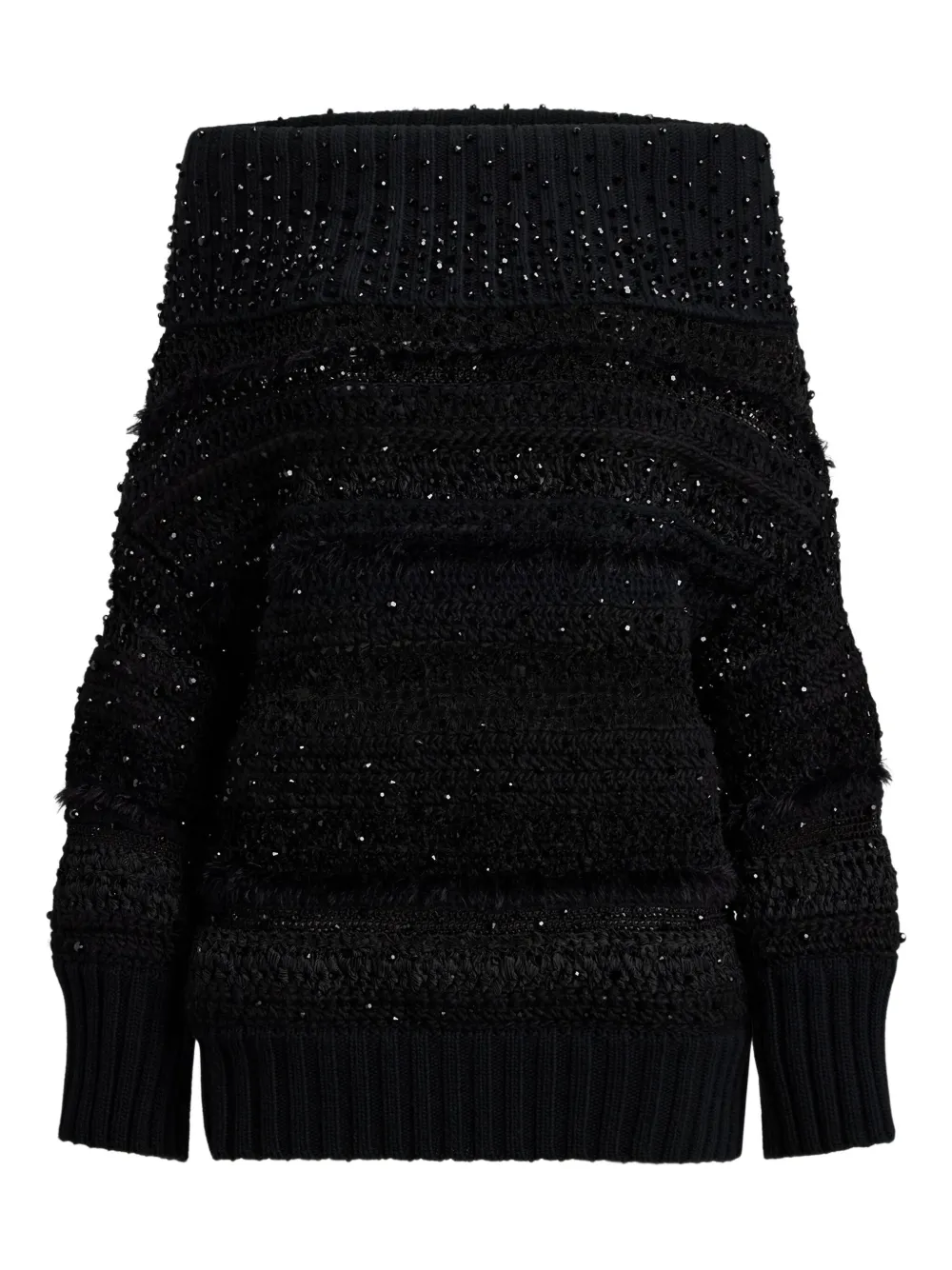 Декорированный свитер с открытыми плечами Ralph Lauren Collection, черный 
Декорированный свитер с открытыми плечами Ralph Lauren Collection, черный