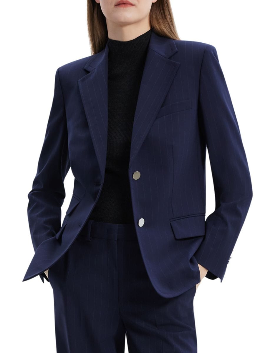 Строгий блейзер на двух пуговицах Theory, темно-синий 
Строгий блейзер на двух пуговицах Theory, темно-синий