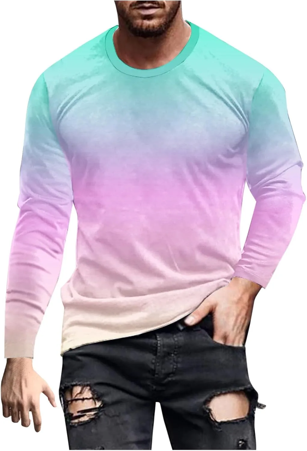 Мужская футболка с длинным рукавом Slim Fit, круглый вырез, принт тай-дай QUNPIU
Мужская футболка с длинным рукавом Slim Fit, круглый вырез, принт тай-дай QUNPIU