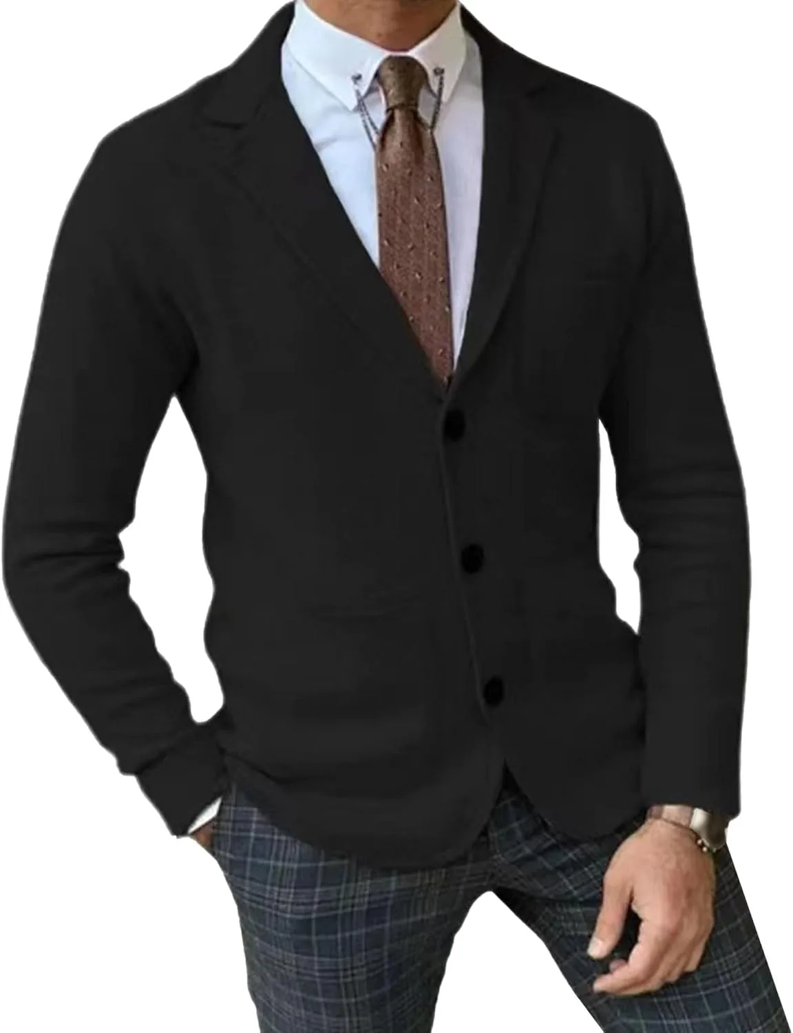 Мужской кардиган-блейзер с воротником шаль
Мужской кардиган-блейзер с воротником шаль