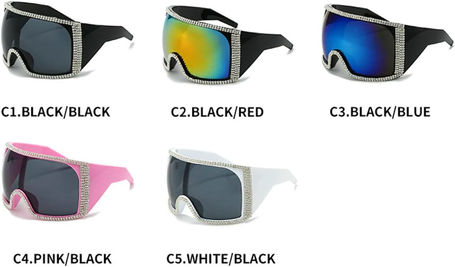 Willochra Модные солнцезащитные очки с бриллиантовой маской и стразами для женщин, большие, в стиле Y2K, квадратные, в форме щита, для вечеринок, White Black
Willochra Модные солнцезащитные очки с бриллиантовой маской и стразами для женщин, большие, в стиле Y2K, квадратные, в форме щита, для вечеринок, White Black