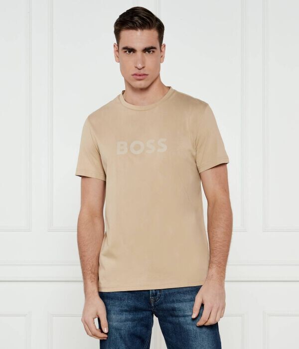 Футболка мужская Boss хлопковая с логотипом бренда, бежевый 
Футболка мужская Boss хлопковая с логотипом бренда, бежевый