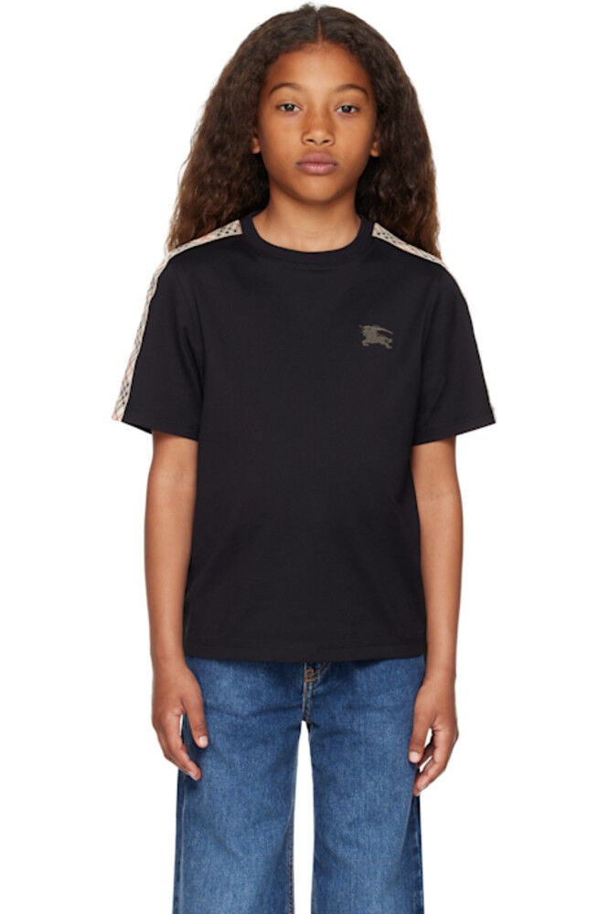 Детская черная хлопковая футболка с отделкой в клетку Burberry
Детская черная хлопковая футболка с отделкой в клетку Burberry