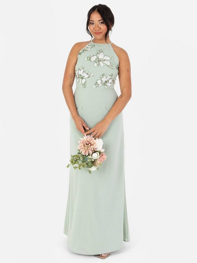 Цветочные украшенные холтер шеи шифон макси платье Maya Deluxe, зеленый
Цветочные украшенные холтер шеи шифон макси платье Maya Deluxe, зеленый
