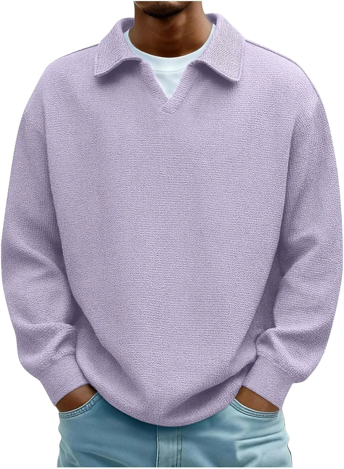 Мужской вязаный поло с длинным рукавом и V-образным вырезом Lmdudan
Мужской вязаный поло с длинным рукавом и V-образным вырезом Lmdudan