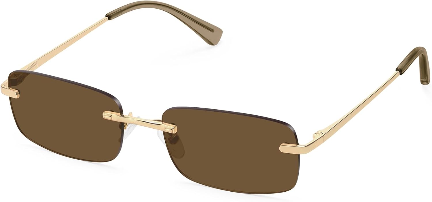 Ретро-солнцезащитные очки прямоугольной формы без оправы для женщин, модные, узкая, маленькая оправа, пружинный шарнир, защита от УФ-излучения, FZN905 Fozono, Gold Frame/Brown Lens
Ретро-солнцезащитные очки прямоугольной формы без оправы для женщин, модные, узкая, маленькая оправа, пружинный шарнир, защита от УФ-излучения, FZN905 Fozono, Gold Frame/Brown Lens