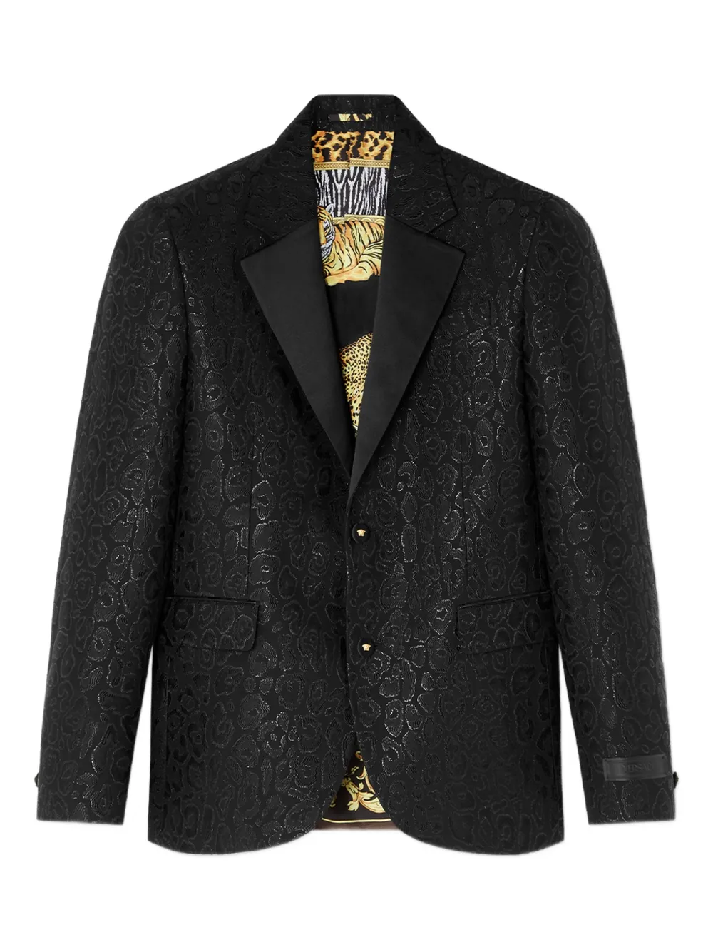 Блейзер с леопардовым принтом и атласными лацканами VERSACE, черный
Блейзер с леопардовым принтом и атласными лацканами VERSACE, черный