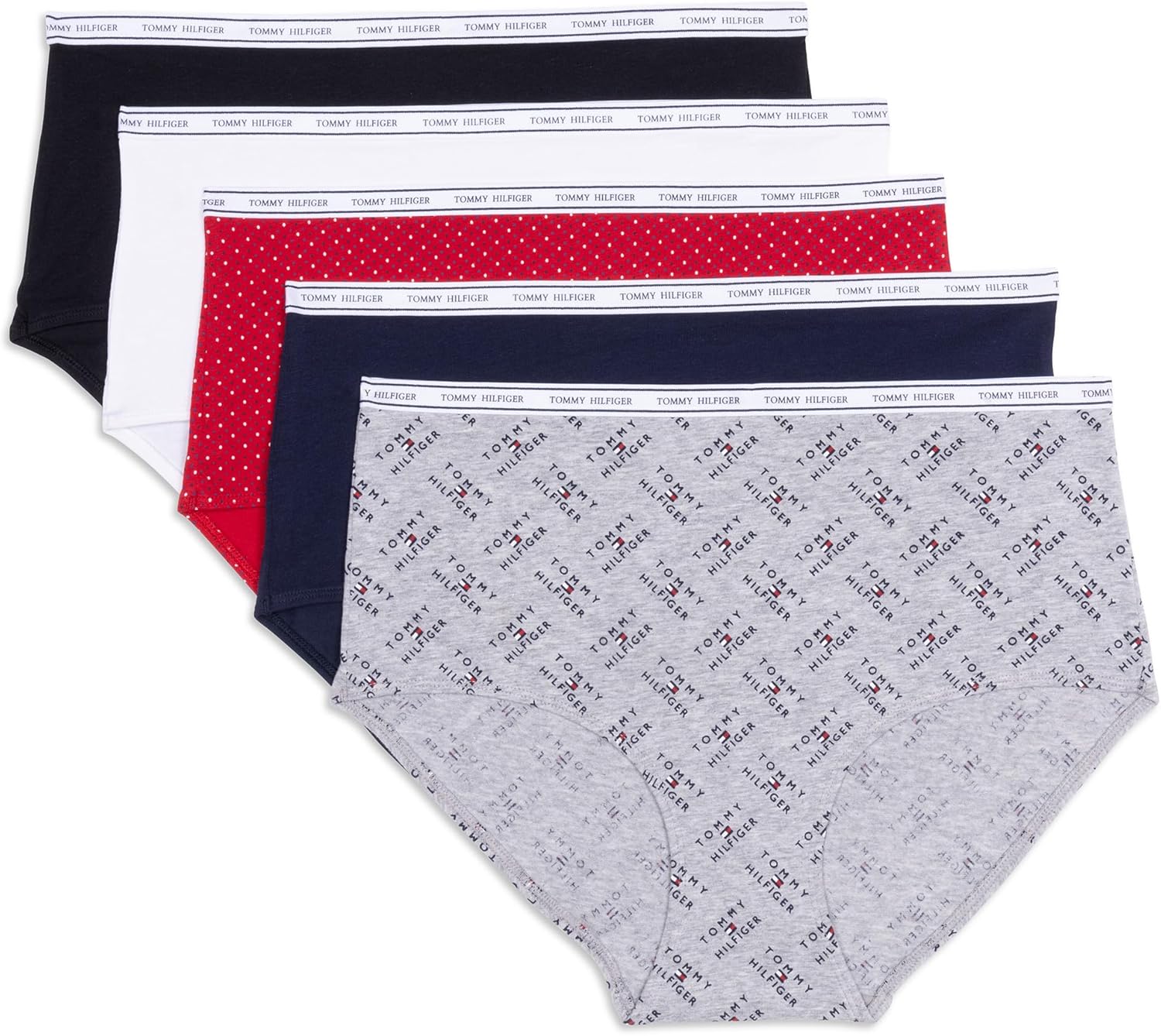 Женские классические хлопковые трусы-слипы Tommy Hilfiger с логотипом на поясе, упаковка 5 пар, Th Flag Stack Heather Grey/Navy Blazer/Super Mini Dots Apple Red/Bright White/Black
Женские классические хлопковые трусы-слипы Tommy Hilfiger с логотипом на поясе, упаковка 5 пар, Th Flag Stack Heather Grey/Navy Blazer/Super Mini Dots Apple Red/Bright White/Black