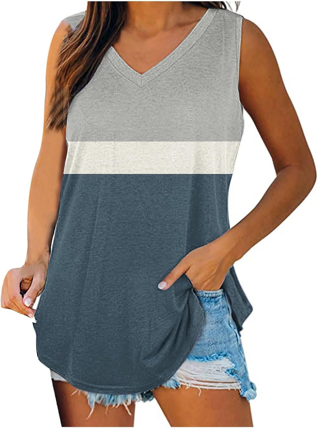 Женская майка с цветным блоком и V-образным вырезом, полосатая майка, летняя повседневная свободная футболка без рукавов, модная одежда 2024 года Generic, Gray
Женская майка с цветным блоком и V-образным вырезом, полосатая майка, летняя повседневная свободная футболка без рукавов, модная одежда 2024 года Generic, Gray