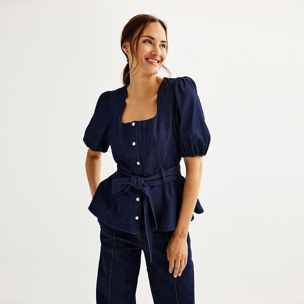 Женский топ с квадратным вырезом и поясом Nine West с пышными рукавами, цвет Mid Blue Denim Wash
Женский топ с квадратным вырезом и поясом Nine West с пышными рукавами, цвет Mid Blue Denim Wash