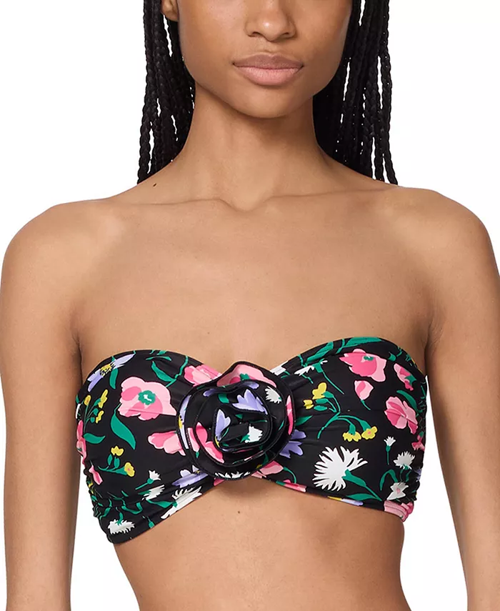 Женский трансформируемый бикини-топ бандо с розеткой Kate Spade, черный 
Женский трансформируемый бикини-топ бандо с розеткой Kate Spade, черный