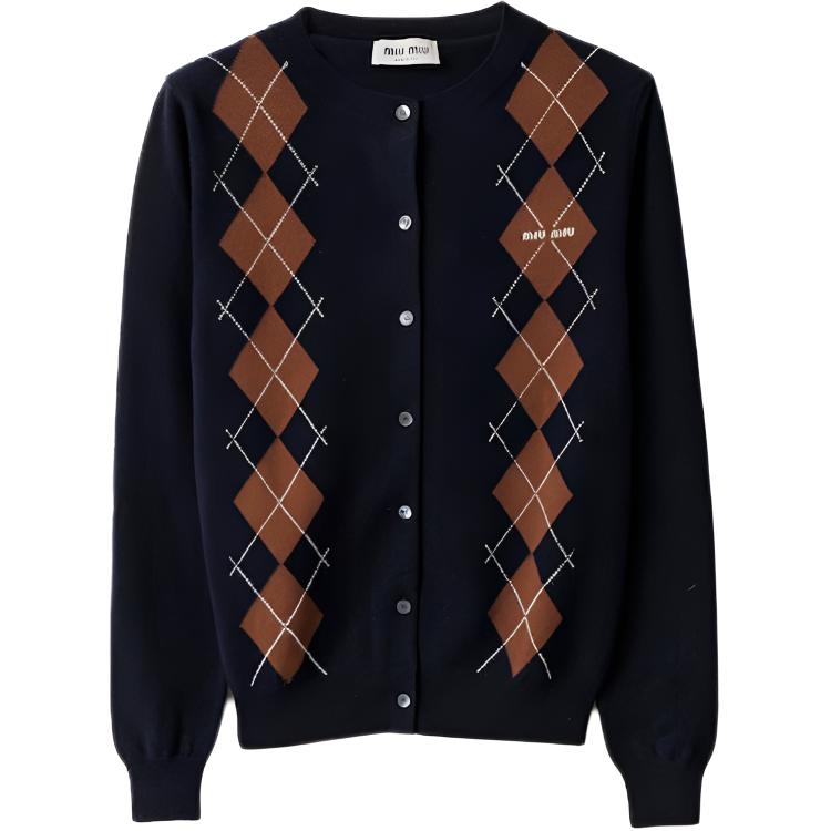 Кардиган с жаккардовым узором аргайл MIU MIU, синий
Кардиган с жаккардовым узором аргайл MIU MIU, синий
