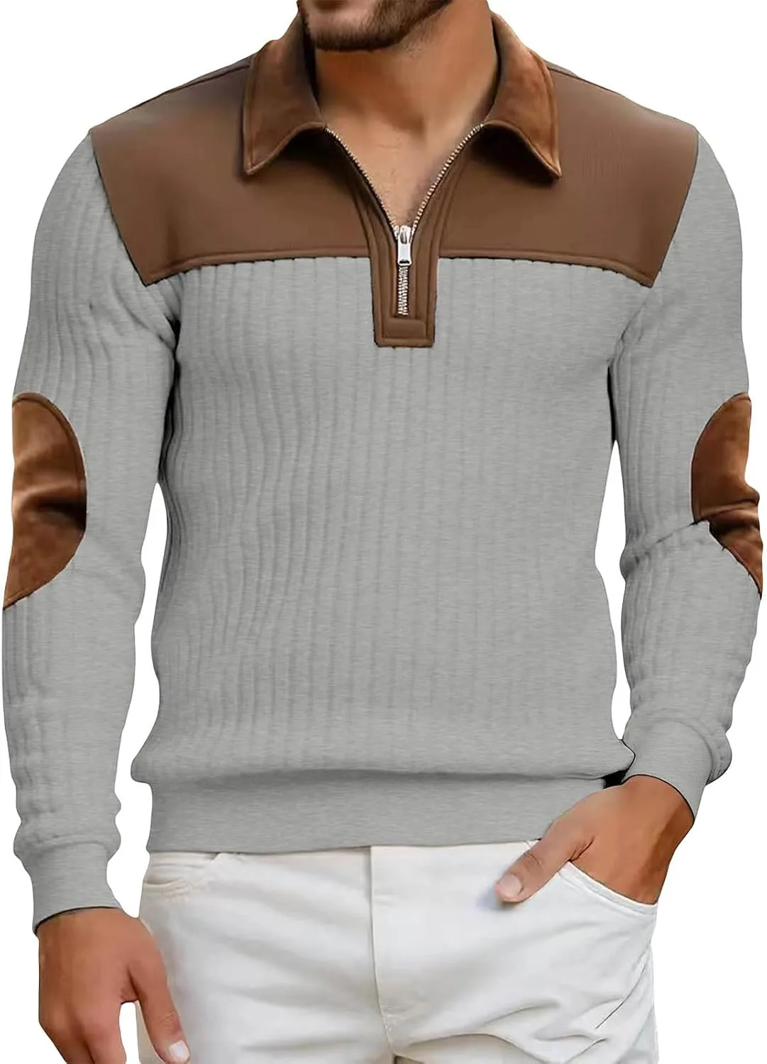 Мужской свитер с длинным рукавом, цветные блоки, молния на четверть, воротник-стойка, заплатки на локтях, уличный стиль
Мужской свитер с длинным рукавом, цветные блоки, молния на четверть, воротник-стойка, заплатки на локтях, уличный стиль