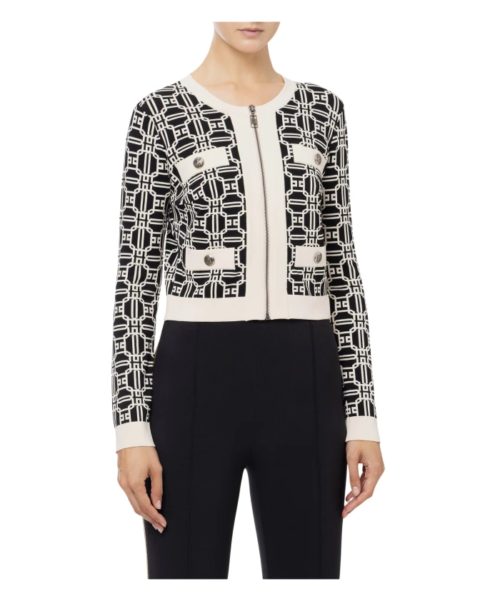 Укороченный кардиган с жаккардовым логотипом и застежкой-молнией. Elisabetta Franchi, черный
Укороченный кардиган с жаккардовым логотипом и застежкой-молнией. Elisabetta Franchi, черный