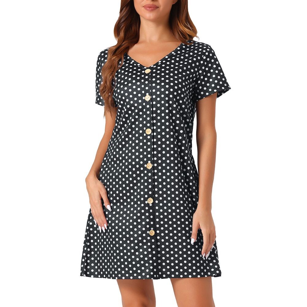 Женская мягкая короткая ночная рубашка на пуговицах с короткими рукавами Cheibear, цвет Polka Dots
Женская мягкая короткая ночная рубашка на пуговицах с короткими рукавами Cheibear, цвет Polka Dots