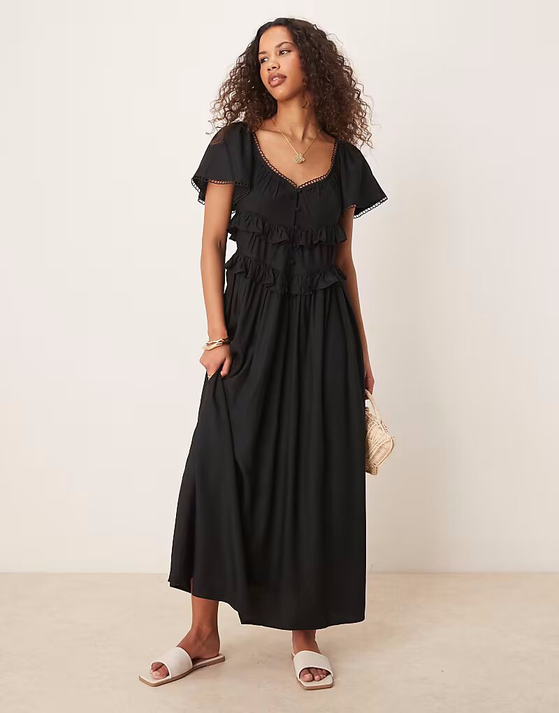 Платье макси с рукавами-крылышками и приталенной талией ASOS DESIGN черного цвета
Платье макси с рукавами-крылышками и приталенной талией ASOS DESIGN черного цвета