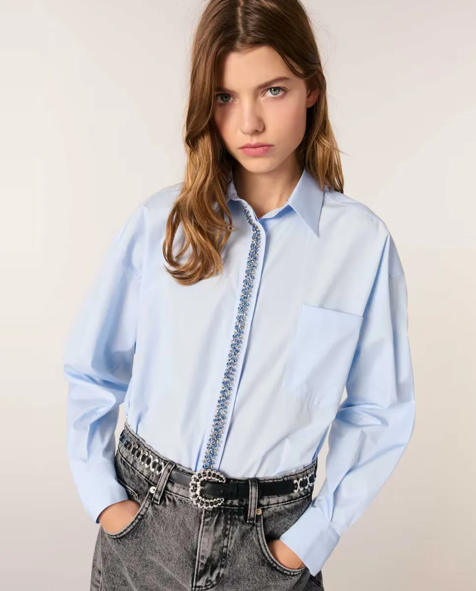 Женская рубашка из поплина с пайетками Maje, синий
Женская рубашка из поплина с пайетками Maje, синий