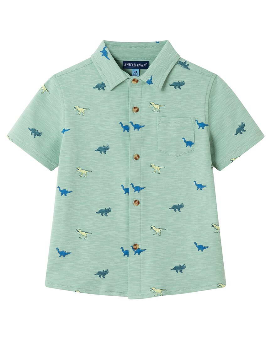 Трикотажная рубашка-поло с принтом динозавров от Andy & Evan, зеленый 
Трикотажная рубашка-поло с принтом динозавров от Andy & Evan, зеленый