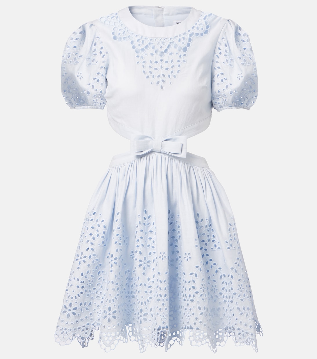 Вышитое мини-платье с вырезами и бантом Self-Portrait, синий 
Вышитое мини-платье с вырезами и бантом Self-Portrait, синий