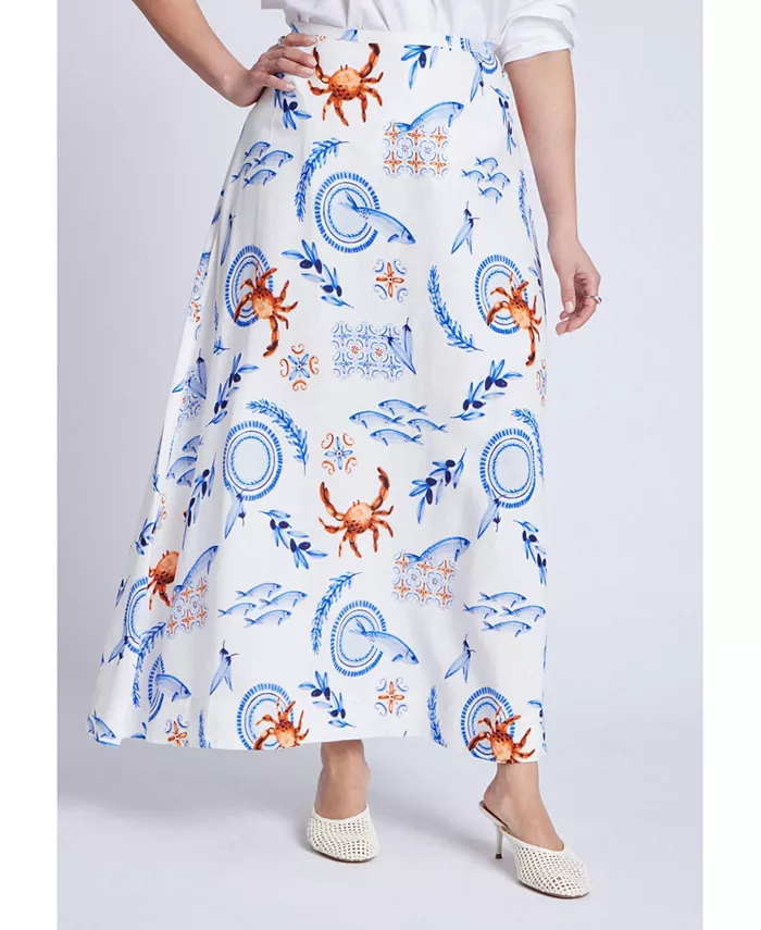 Юбка больших размеров с принтом ELOQUII, синий 
Юбка больших размеров с принтом ELOQUII, синий