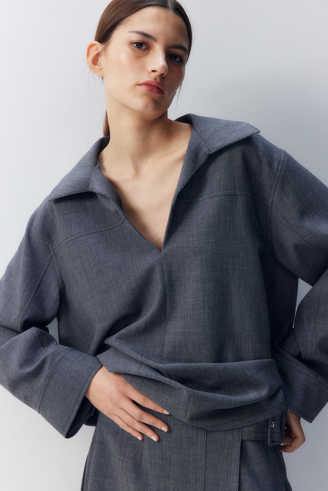 Рубашка-Поповер из твила H&M, серый 
Рубашка-Поповер из твила H&M, серый