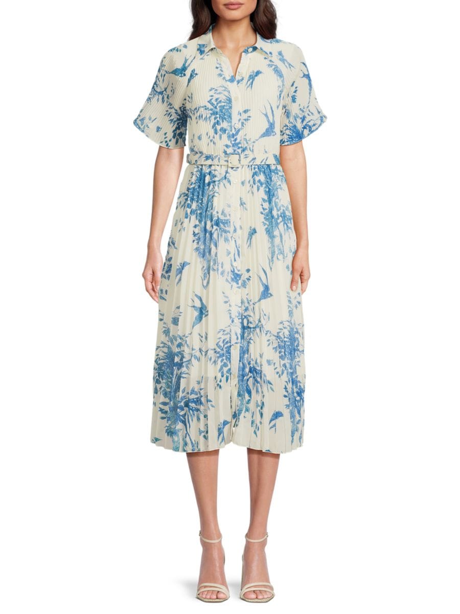 Платье-рубашка миди с тропическим принтом и поясом Wdny, цвет White Blue
Платье-рубашка миди с тропическим принтом и поясом Wdny, цвет White Blue
