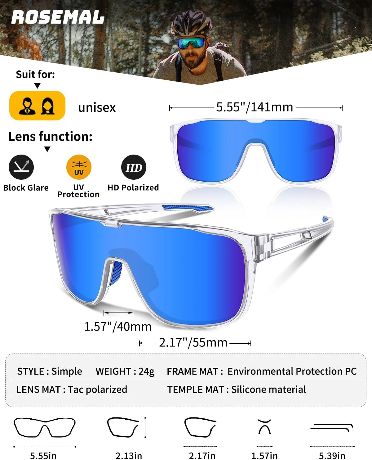 Поляризованные спортивные солнцезащитные очки Rosemal для велоспорта, бега, бейсбола, для мужчин, женщин и молодежи, защита от ультрафиолета UV400, Transparent Blue
Поляризованные спортивные солнцезащитные очки Rosemal для велоспорта, бега, бейсбола, для мужчин, женщин и молодежи, защита от ультрафиолета UV400, Transparent Blue