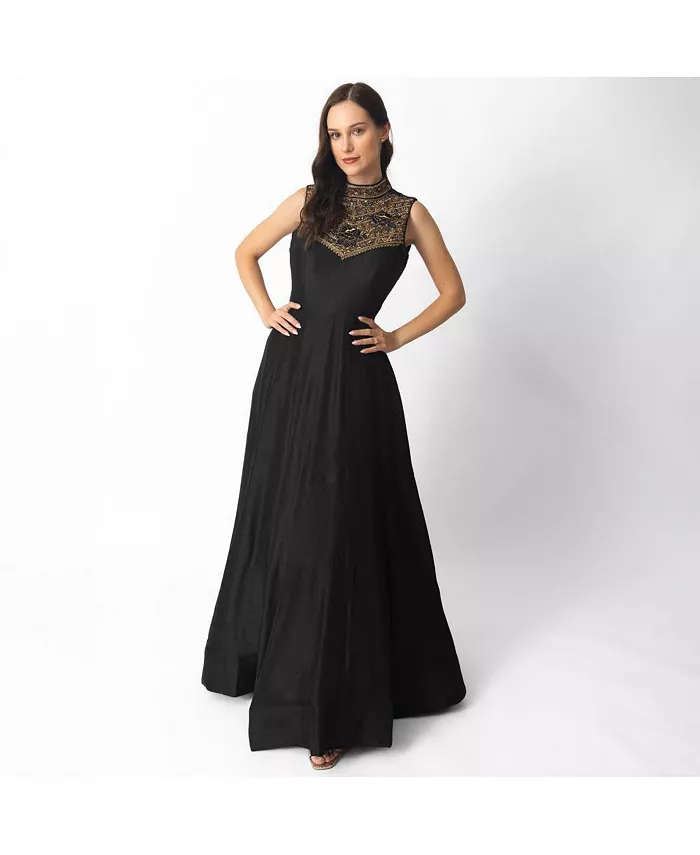 Женское платье из необработанного шелка с ручной вышивкой RAAS, черный
Женское платье из необработанного шелка с ручной вышивкой RAAS, черный