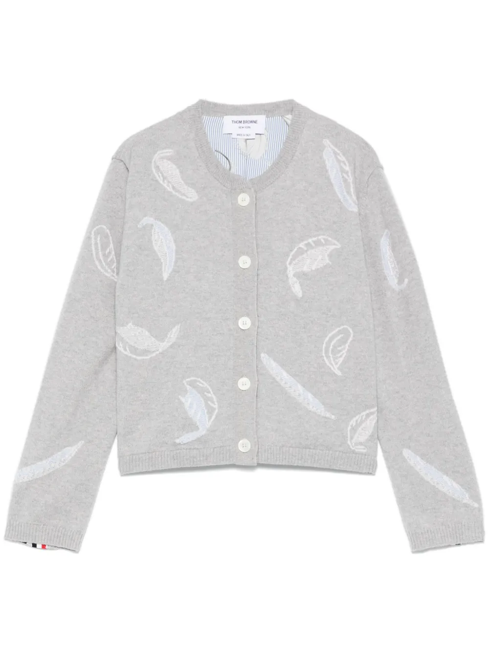 Укороченный кардиган с перьями THOM BROWNE, серый
Укороченный кардиган с перьями THOM BROWNE, серый