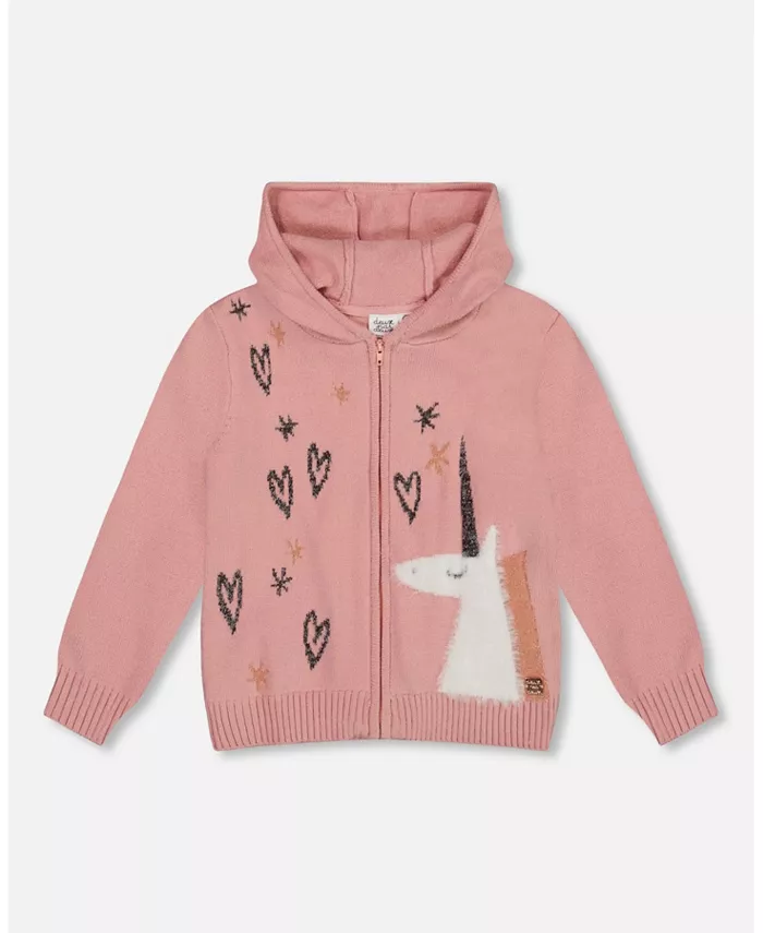 Вязаный кардиган с капюшоном для девочек, цвет пыльно-розовый, с интарсией в виде единорога - Малыш|Ребёнок Deux par Deux
Вязаный кардиган с капюшоном для девочек, цвет пыльно-розовый, с интарсией в виде единорога - Малыш|Ребёнок Deux par Deux