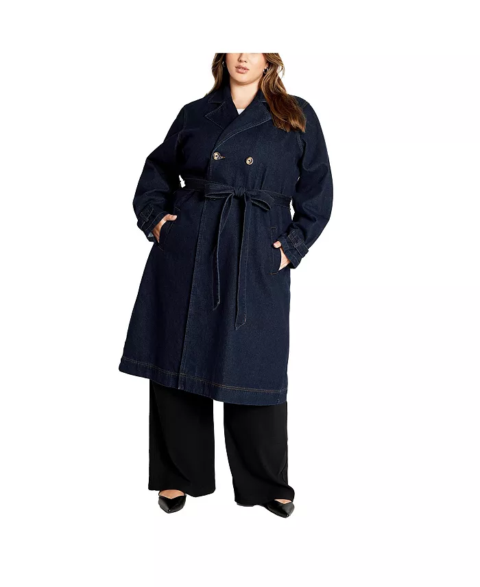 Пальто-тренч Laylo больших размеров CITY CHIC, синий 
Пальто-тренч Laylo больших размеров CITY CHIC, синий