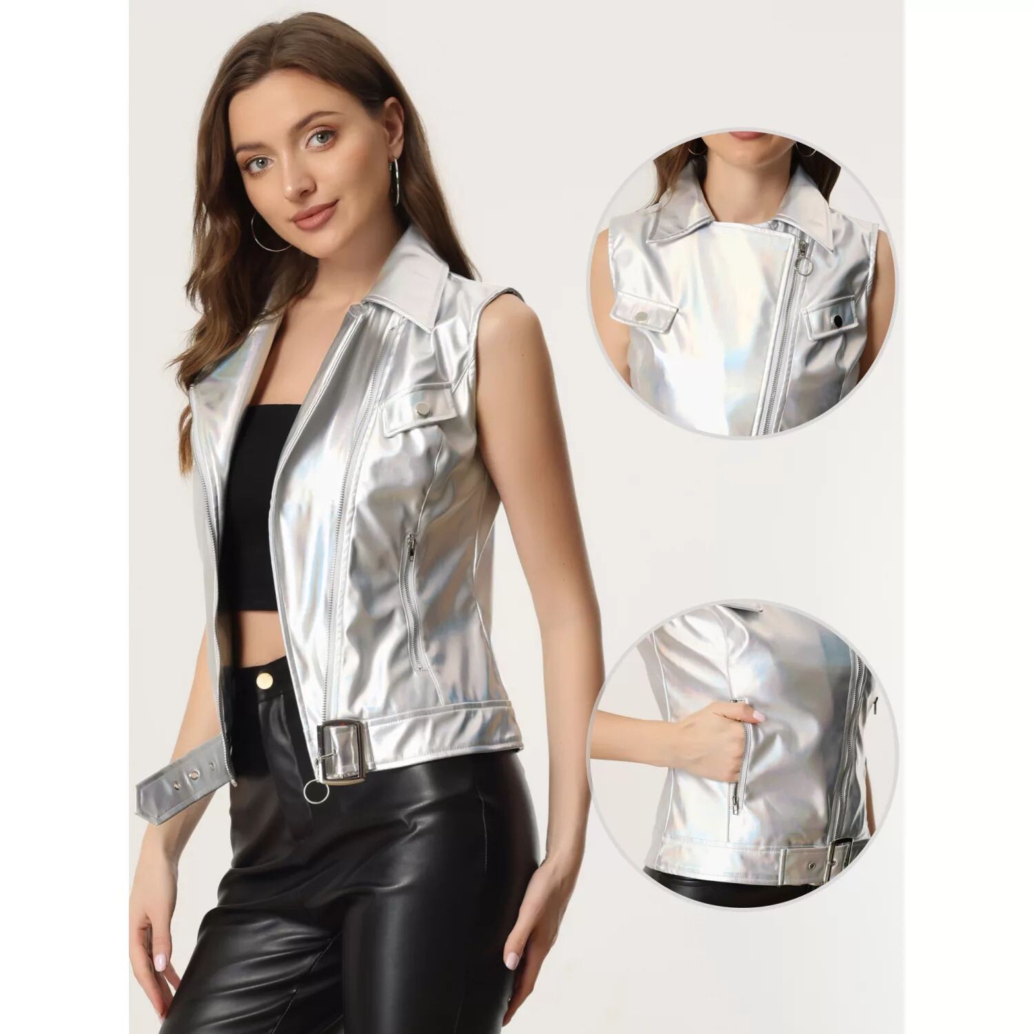 Женский жилет из искусственной кожи без рукавов с лацканами, мотоциклетная байкерская куртка ALLEGRA K, Серый, Женский жилет из искусственной кожи без рукавов с лацканами, мотоциклетная байкерская куртка ALLEGRA K 
Женский жилет из искусственной кожи без рукавов с лацканами, мотоциклетная байкерская куртка ALLEGRA K, Серый, Женский жилет из искусственной кожи без рукавов с лацканами, мотоциклетная байкерская куртка ALLEGRA K