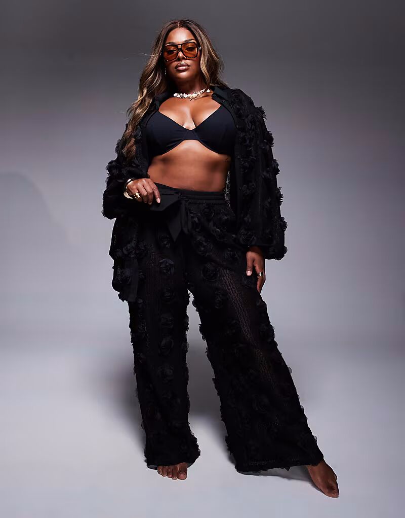 Пляжные брюки Curve Co-ord с 3D-цветочным узором, черные Asos Luxe
Пляжные брюки Curve Co-ord с 3D-цветочным узором, черные Asos Luxe