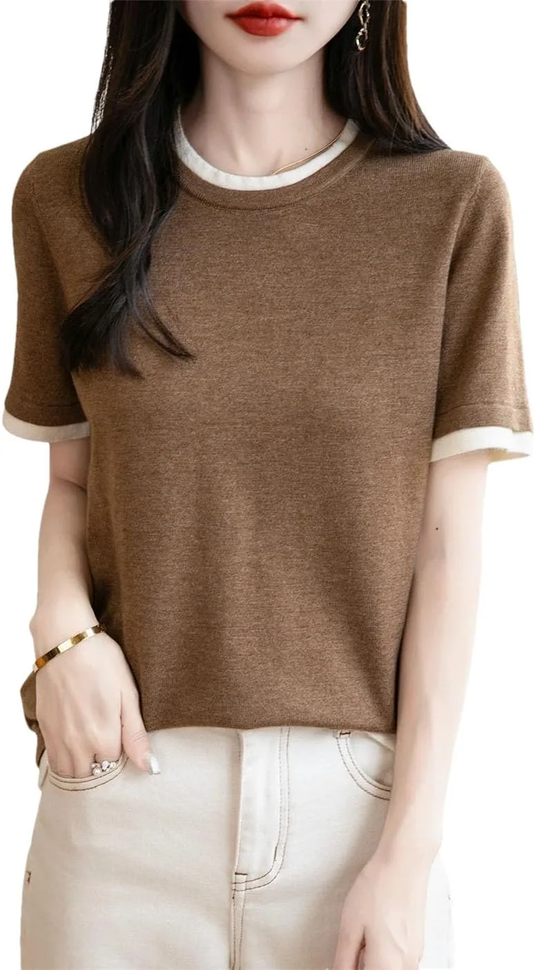 Женская блузка с круглым вырезом и коротким рукавом
Женская блузка с круглым вырезом и коротким рукавом