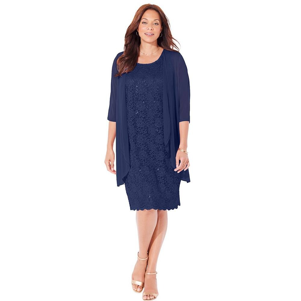 Женское сверкающее кружевное платье-жакет Екатерины больших размеров Catherines, цвет Mariner Navy
Женское сверкающее кружевное платье-жакет Екатерины больших размеров Catherines, цвет Mariner Navy