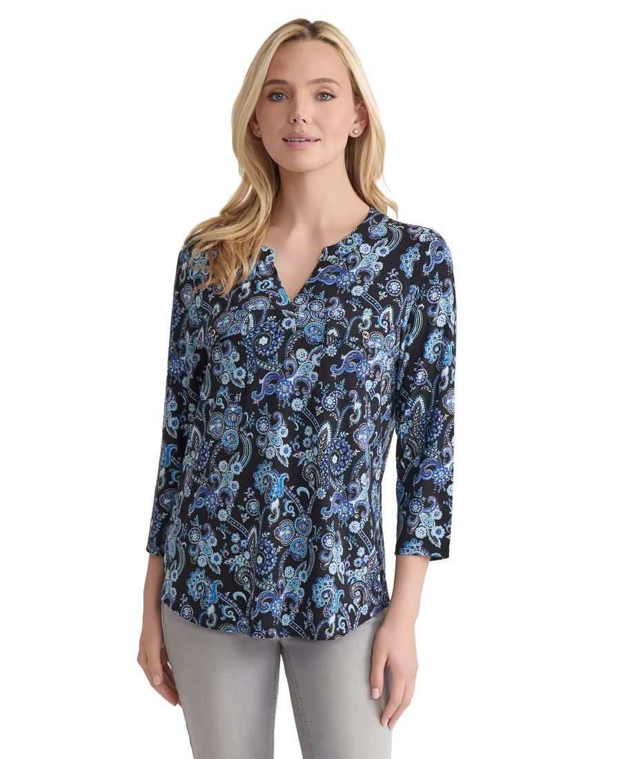 Женская трикотажная блузка с узором пейсли, рукавами 3/4, накладными карманами Jones New York, Jones Black Multi
Женская трикотажная блузка с узором пейсли, рукавами 3/4, накладными карманами Jones New York, Jones Black Multi