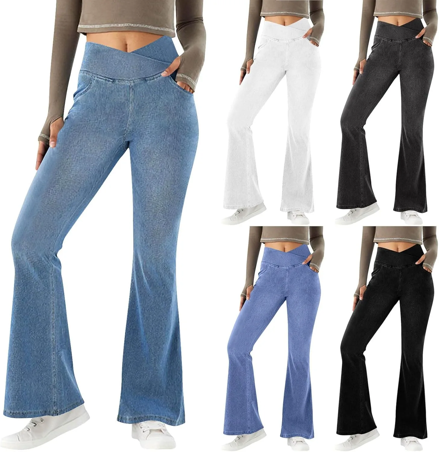 Женские джинсы с высокой талией и расклешенным низом V-образного кросса, эластичные джинсы-леггинсы с карманом
Женские джинсы с высокой талией и расклешенным низом V-образного кросса, эластичные джинсы-леггинсы с карманом